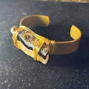 Gold and Black Wire-Wrapped Stone Bracelet